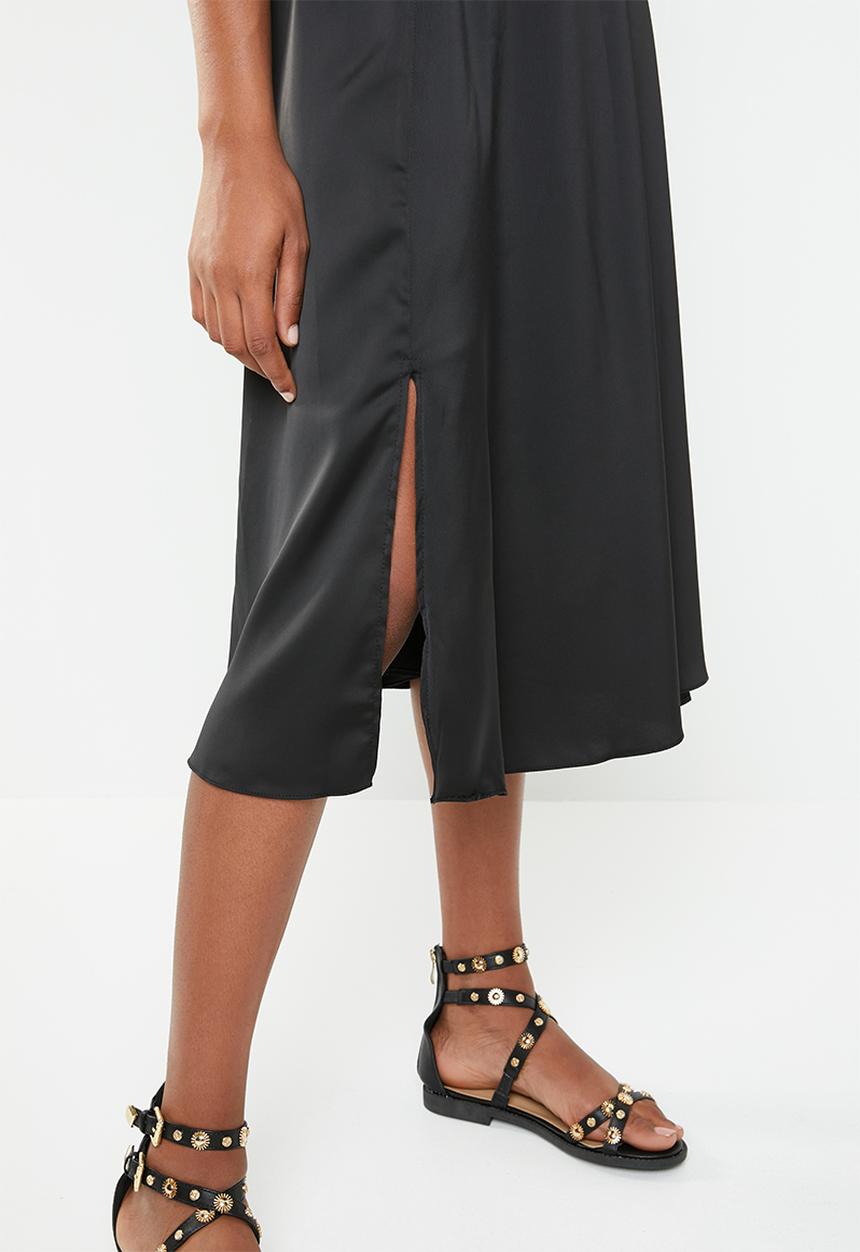 Superbalist - High neck midi dress with slit - black