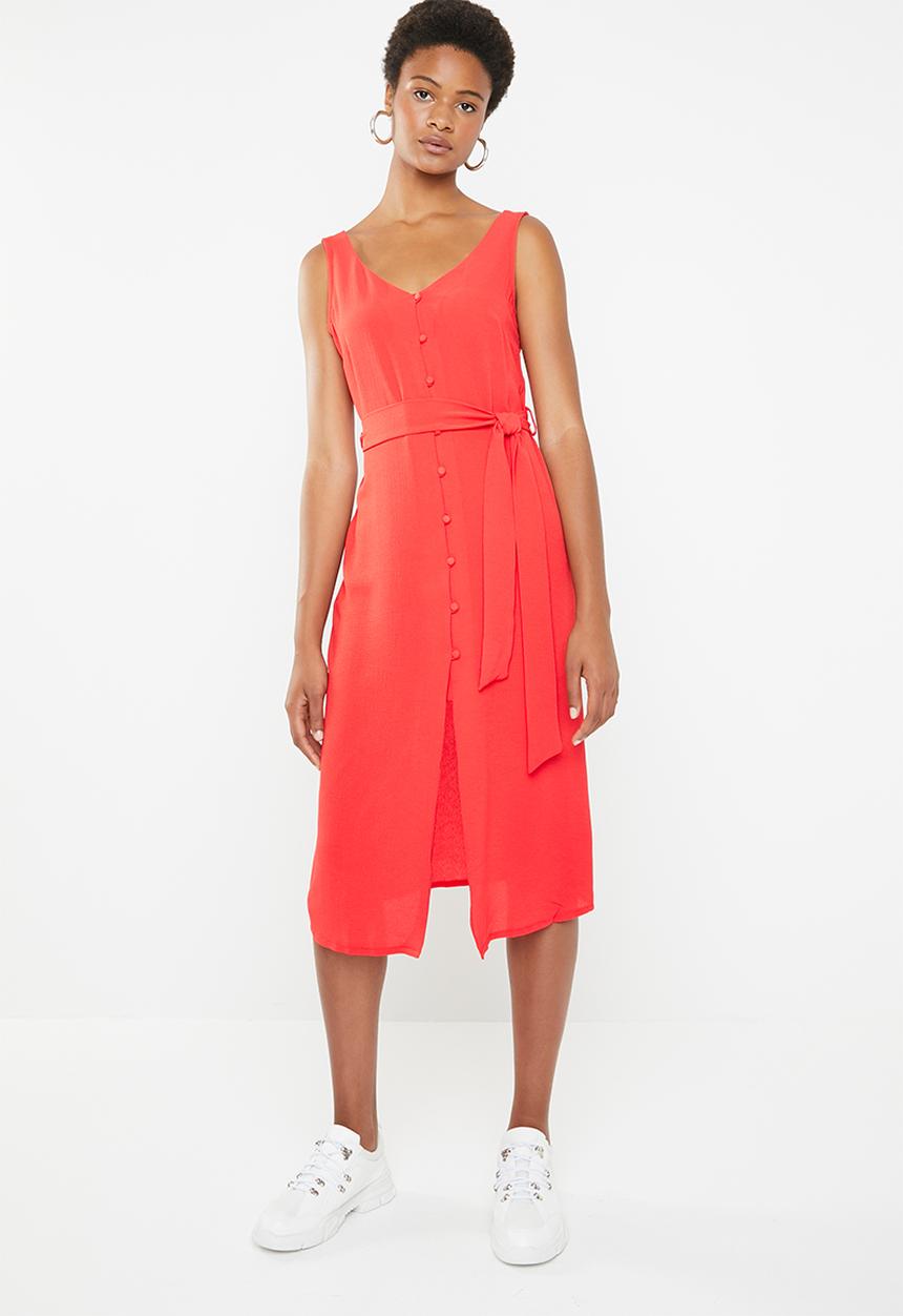Superbalist - Button through midi dress - coral