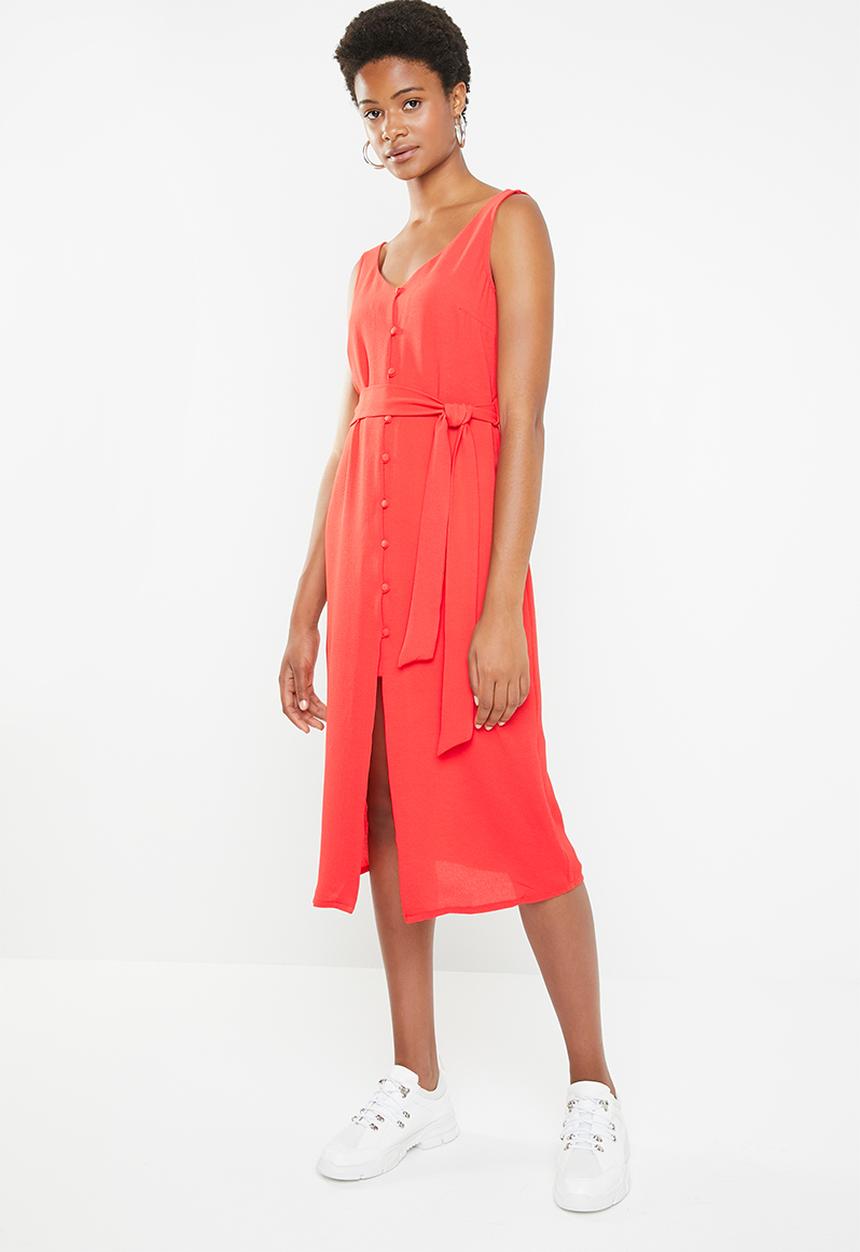 Superbalist - Button through midi dress - coral