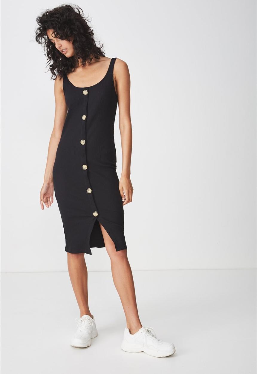 Cotton On - Lola ribbed midi dress - black