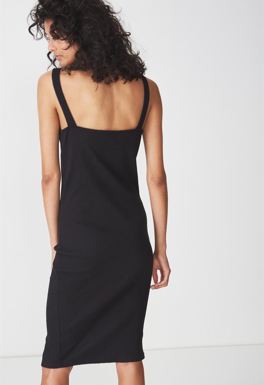 Cotton On - Lola ribbed midi dress - black