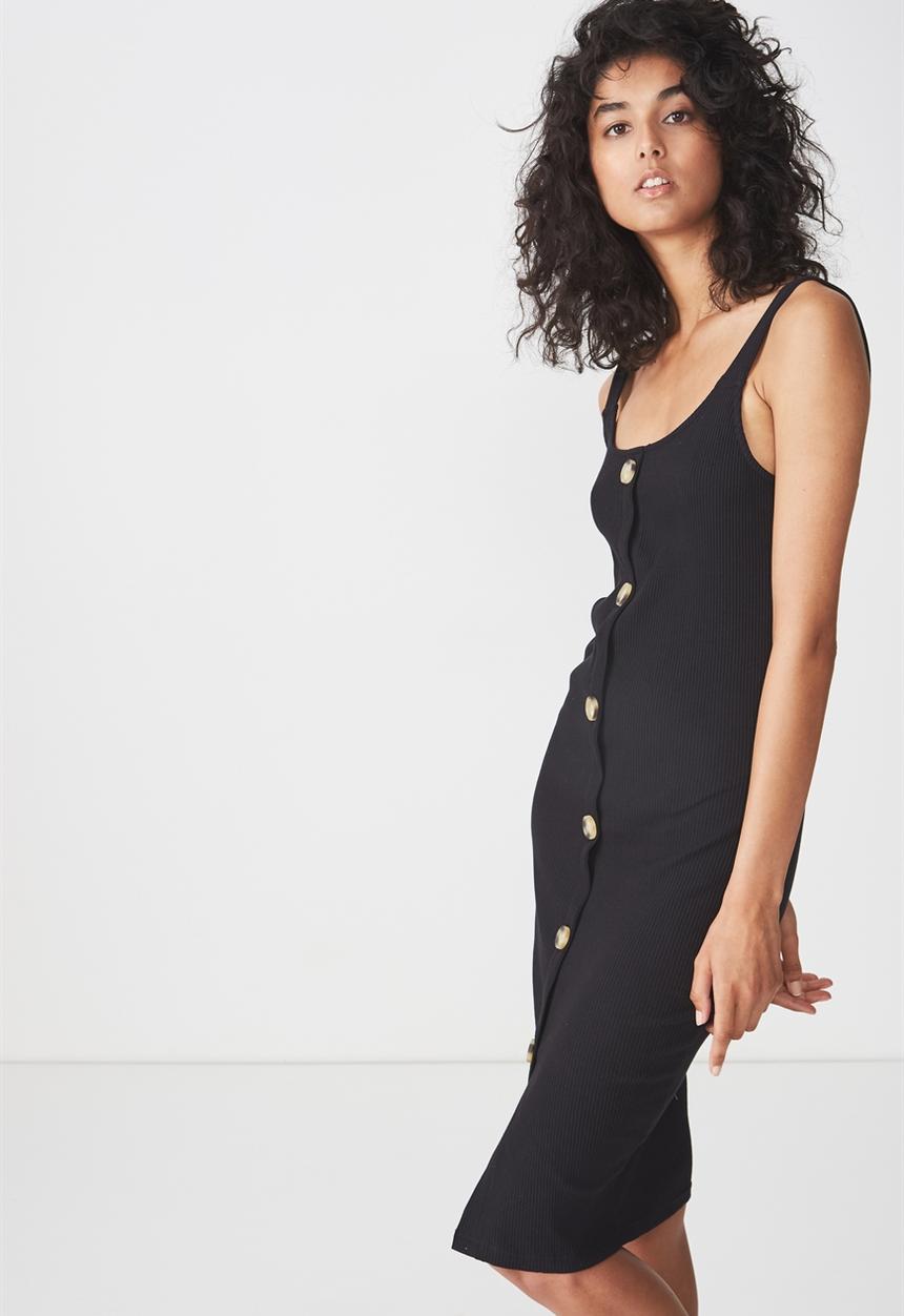 Cotton On - Lola ribbed midi dress - black