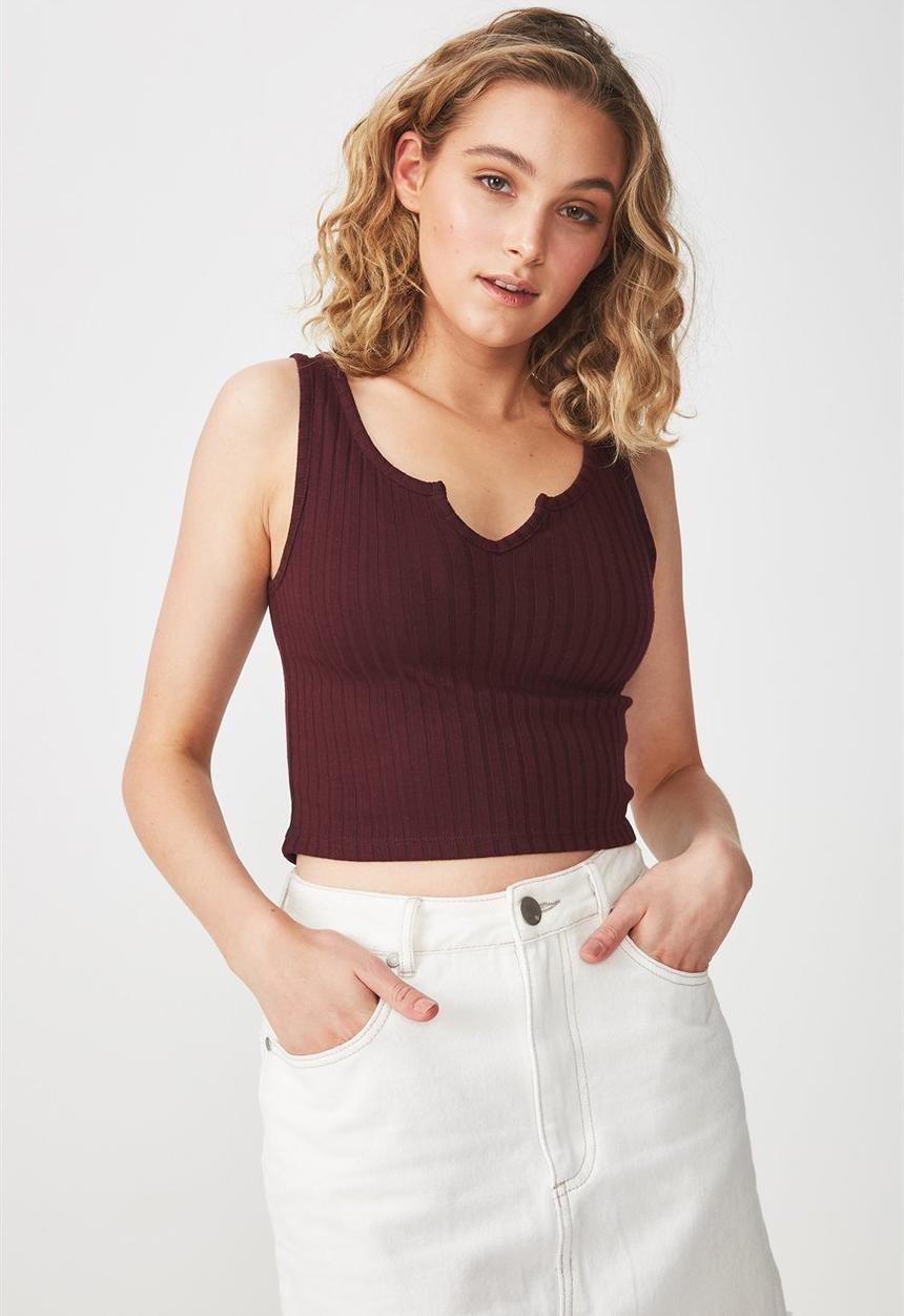 Cotton On - Sahara rib crop tank - burgundy
