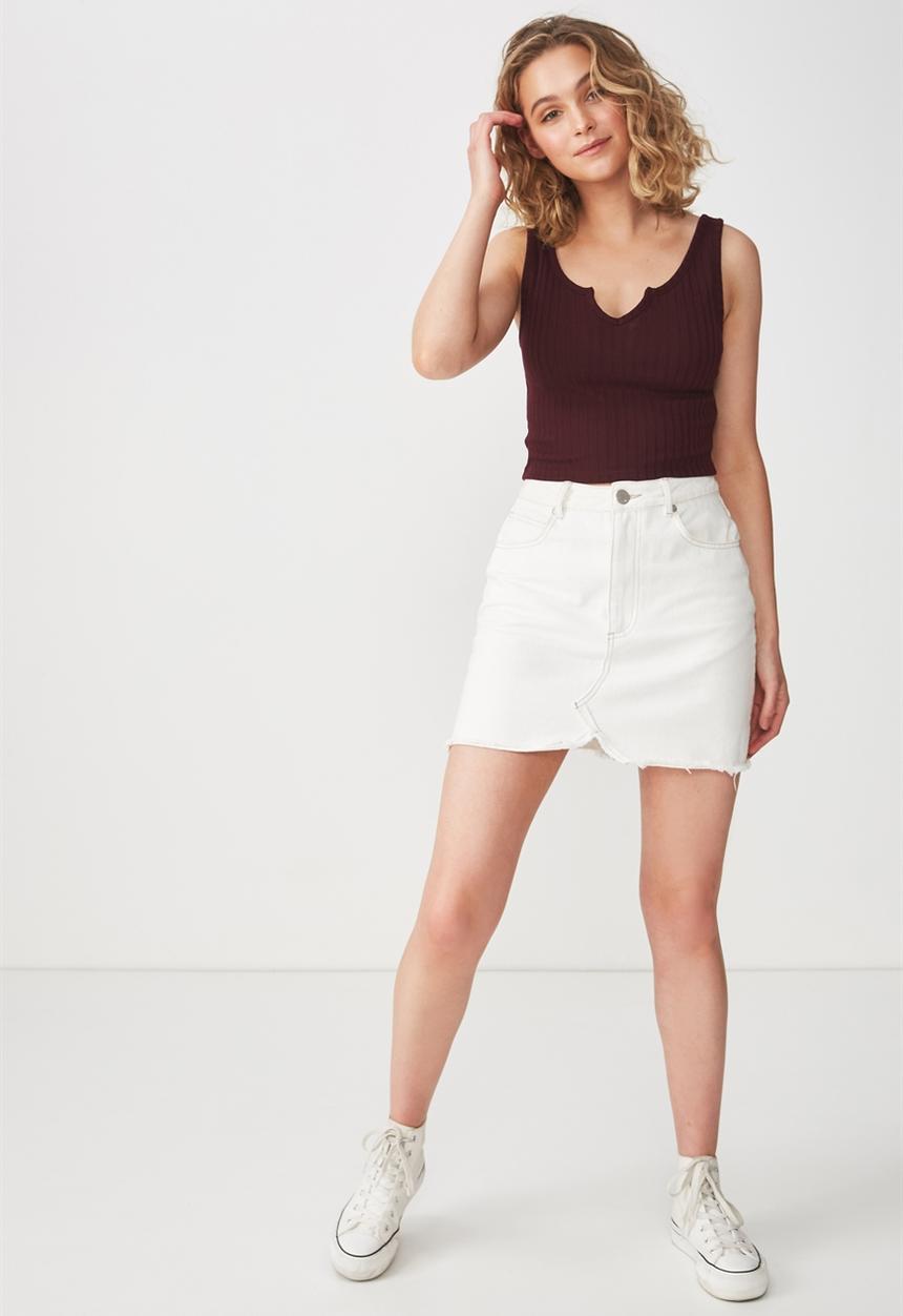 Cotton On - Sahara rib crop tank - burgundy