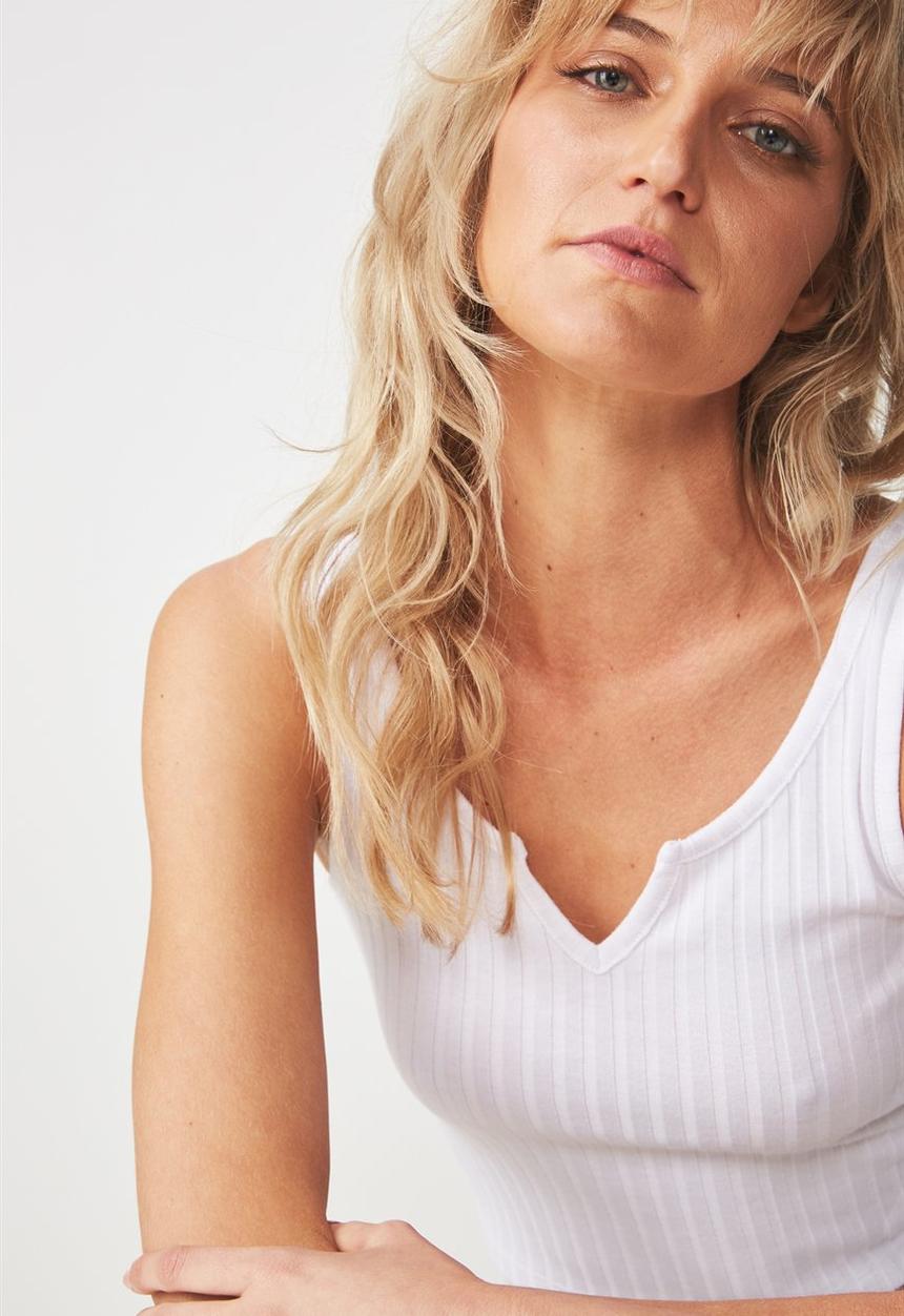 Cotton On - Sahara rib crop tank - white