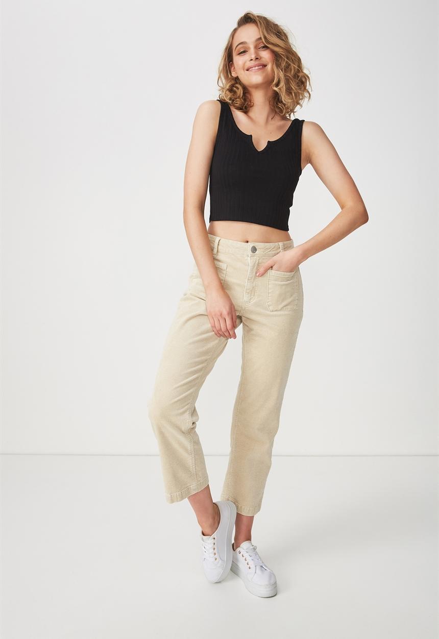 Cotton On - Sahara rib crop tank - black