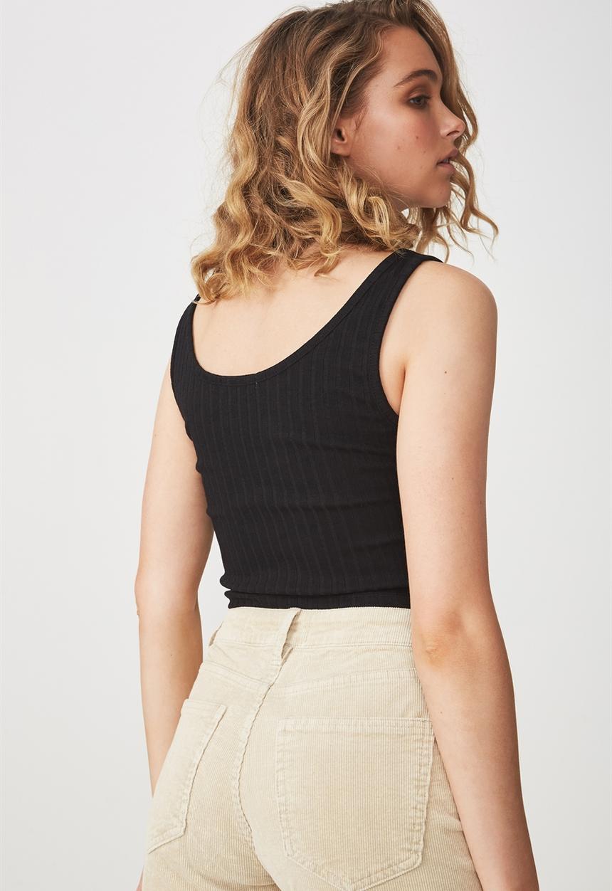 Cotton On - Sahara rib crop tank - black
