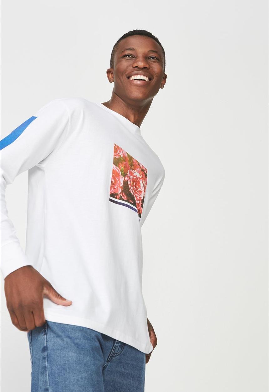 Cotton On - Lightening flower tbar long sleeve tee - white
