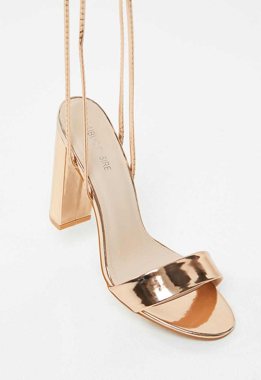 Public Desire - Suzu strappy lace up block heel - rose gold 