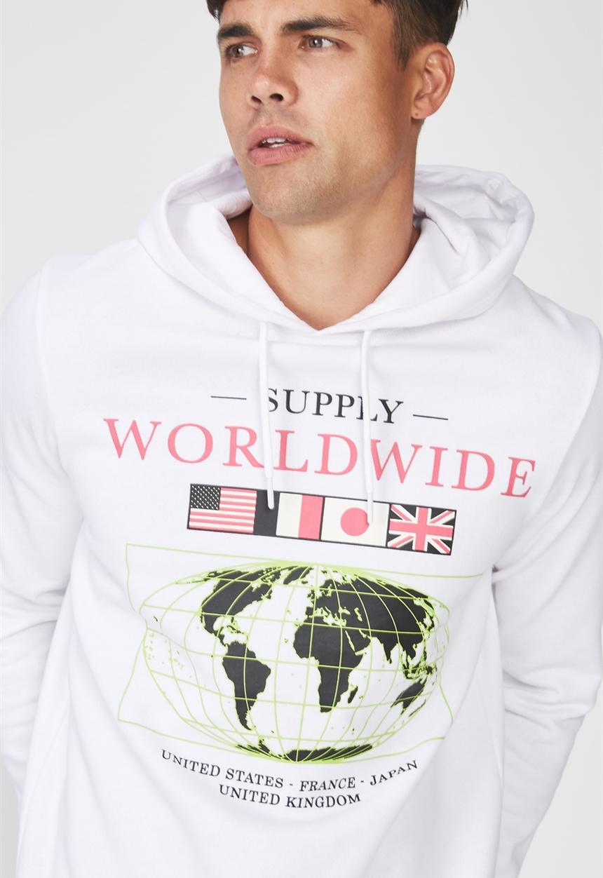 Cotton On - Worldwide supply fleece pullover - white