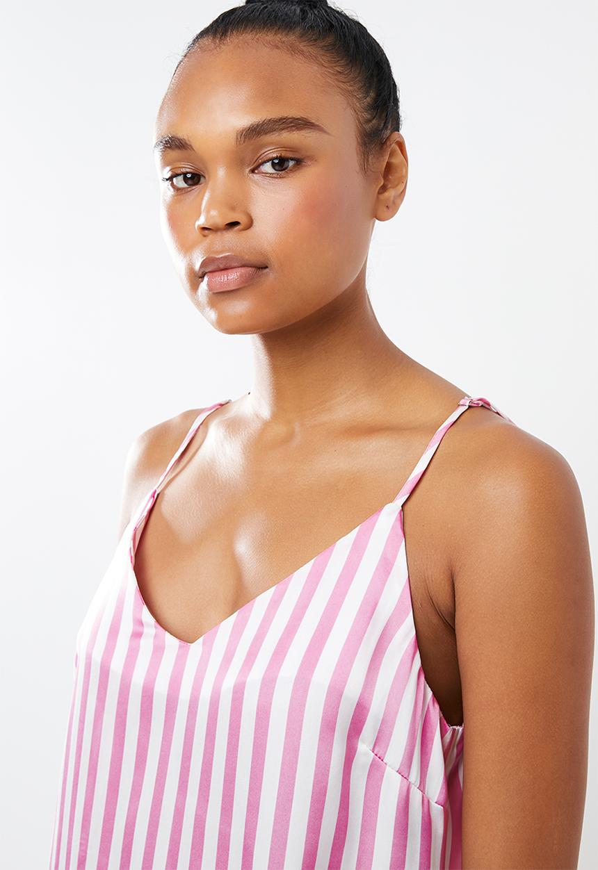 Missguided - Candy stripe satin deep v slip - pink