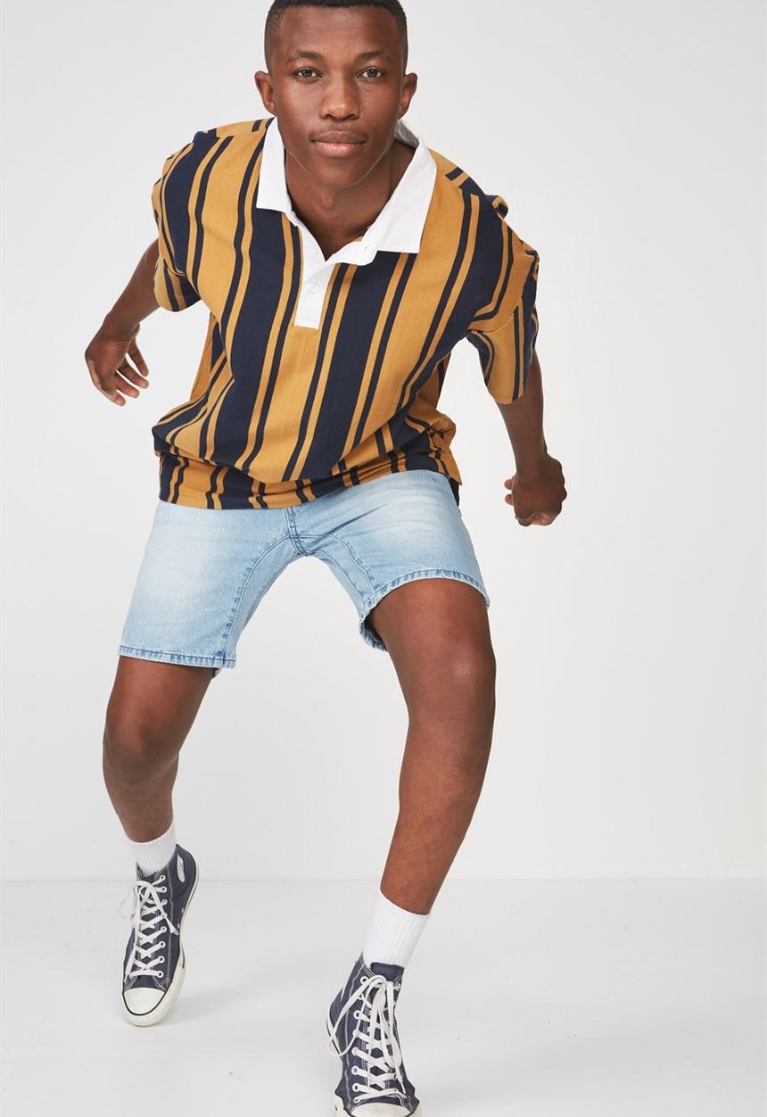 Cotton On - Oversized short sleeve polo - navy & orange 