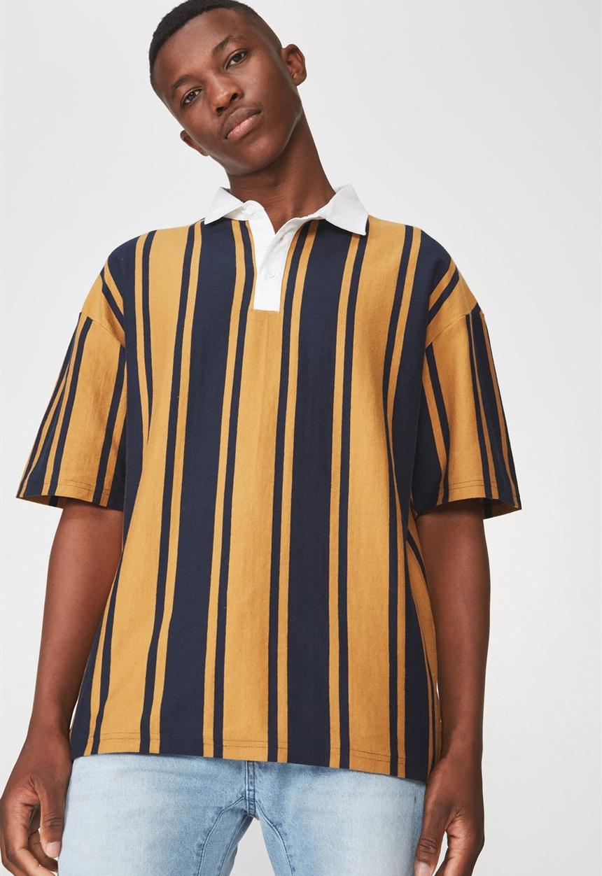 Cotton On - Oversized short sleeve polo - navy & orange 