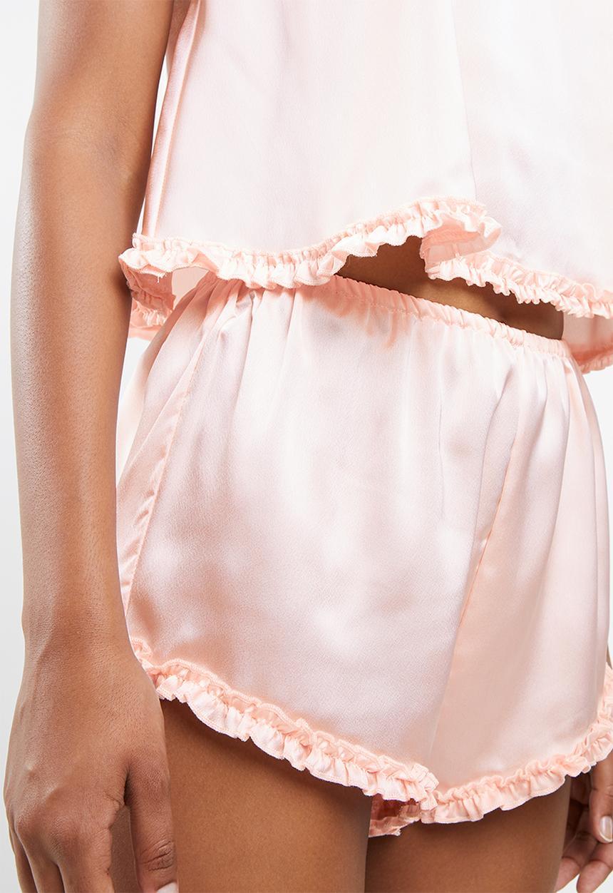Missguided - Ruffle hem satin short pj set - pink