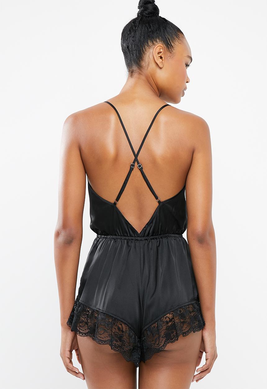 Missguided - Lace trim detail teddy - black