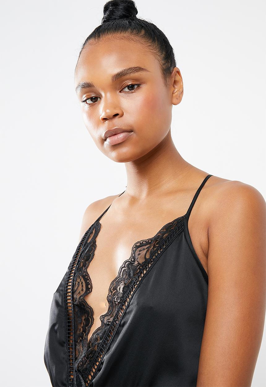 Missguided - Lace trim detail teddy - black
