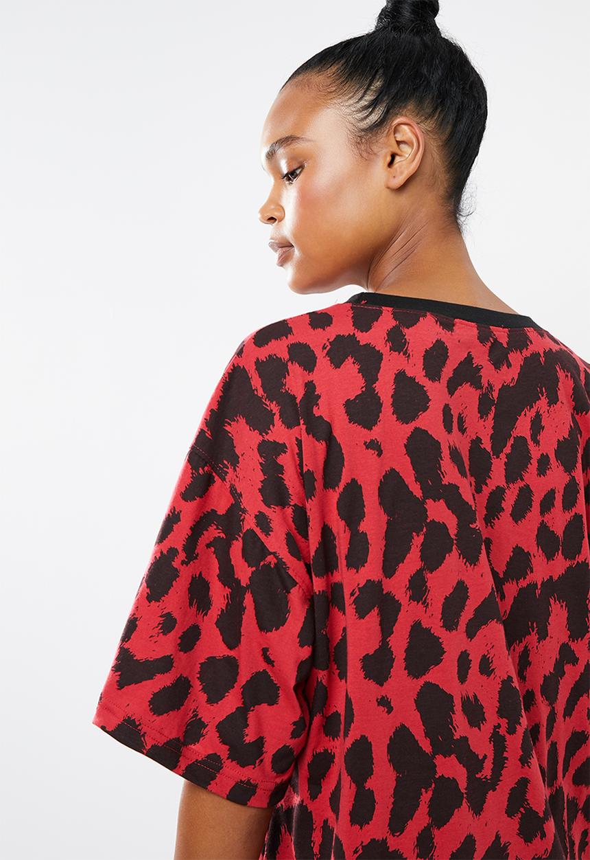 Missguided - Oversized T-shirt dress leopard - red