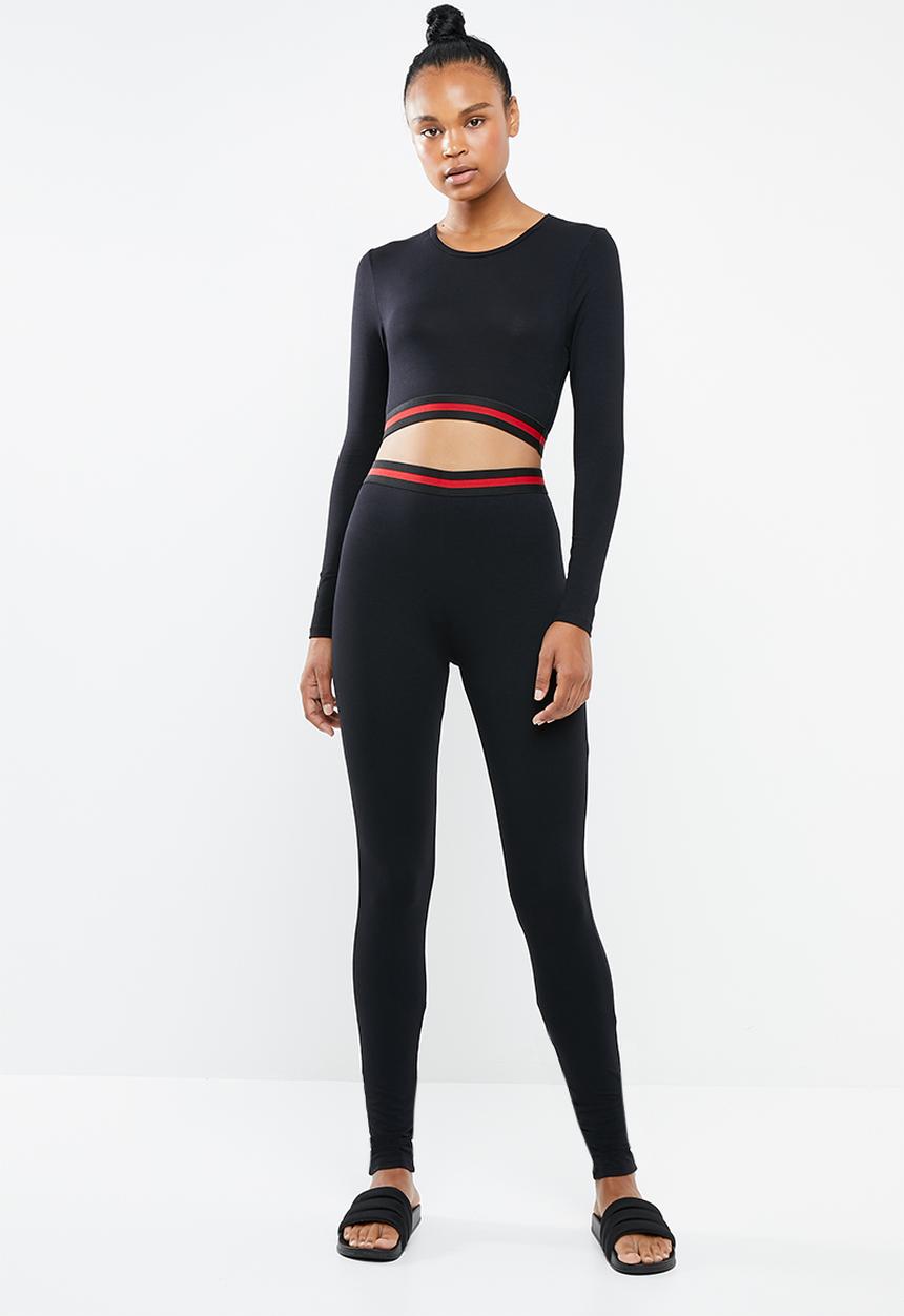 Missguided - Sports stripe lounge set - black