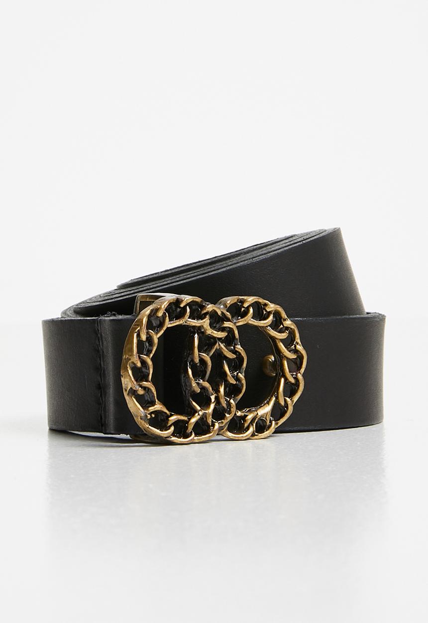 Superbalist - Chain double buckle leather belt - black