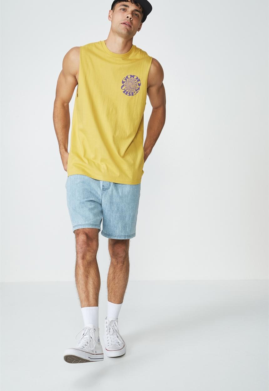 Cotton On - Good vibes vinyl tbar muscle - yellow