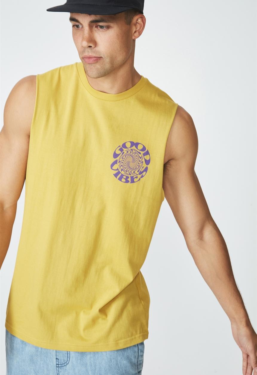 Cotton On - Good vibes vinyl tbar muscle - yellow