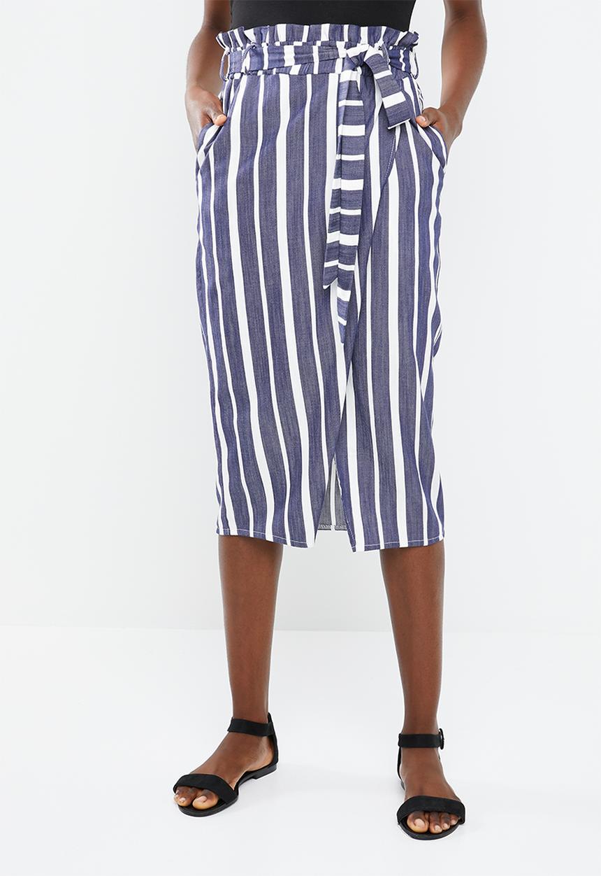 Superbalist - Spliced paperbag midi skirt - navy & white
