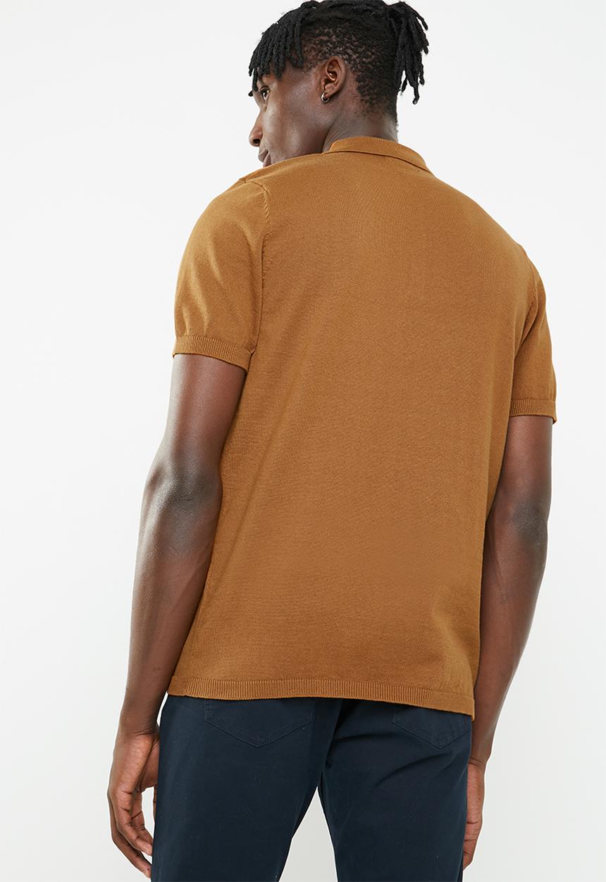 New Look - Rust block stripe polo tee - multi