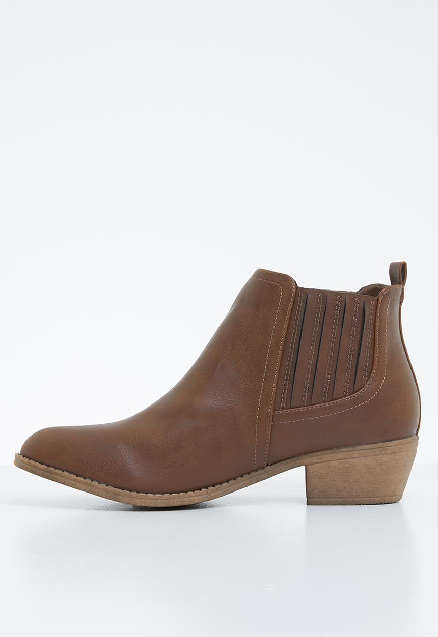 Jada - Side panel low heel ankle boots - tan