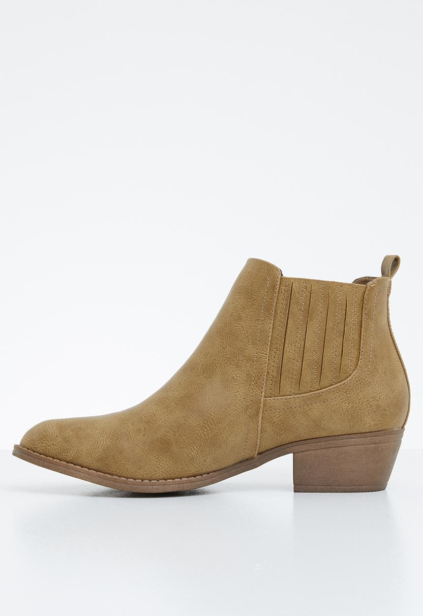 Jada - Side panel low heel ankle boots - brown