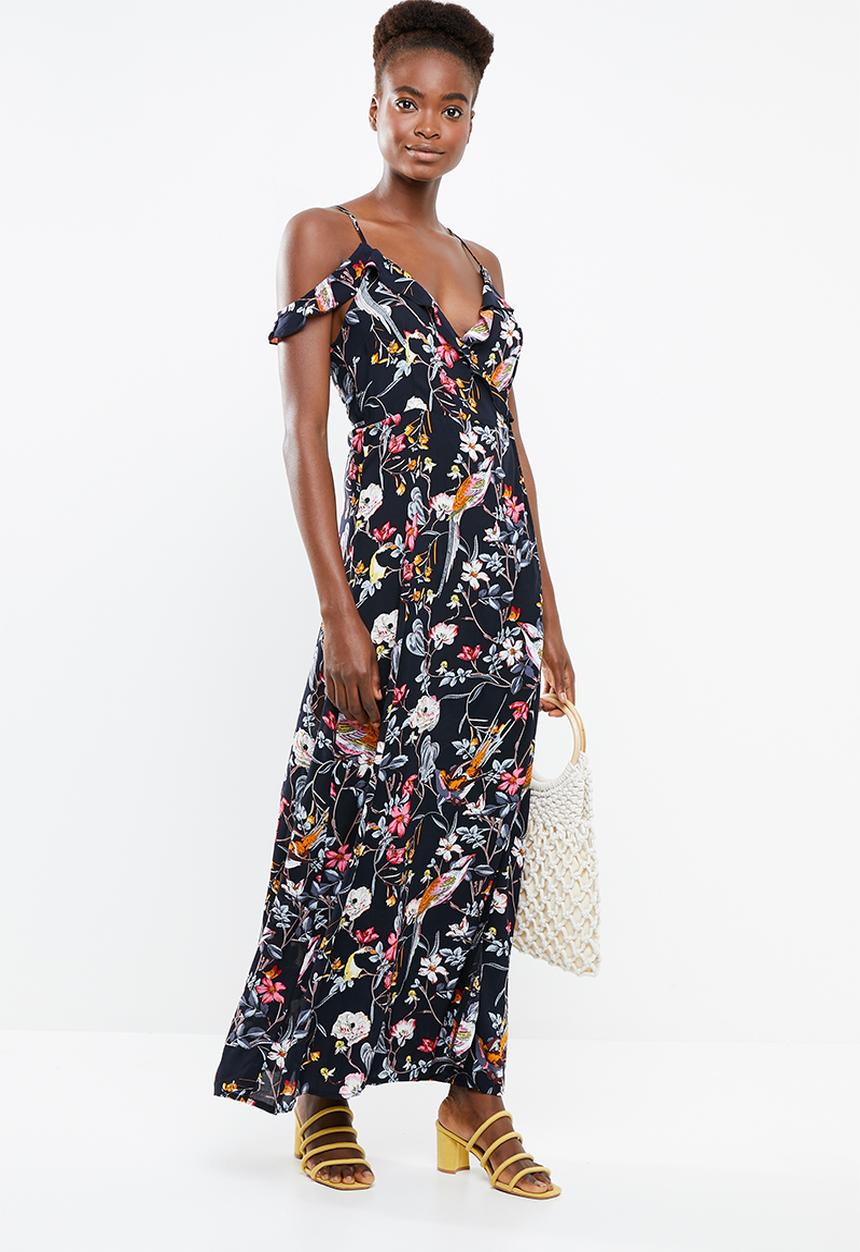 Revenge - Floral maxi with spaghetti strap dress - navy