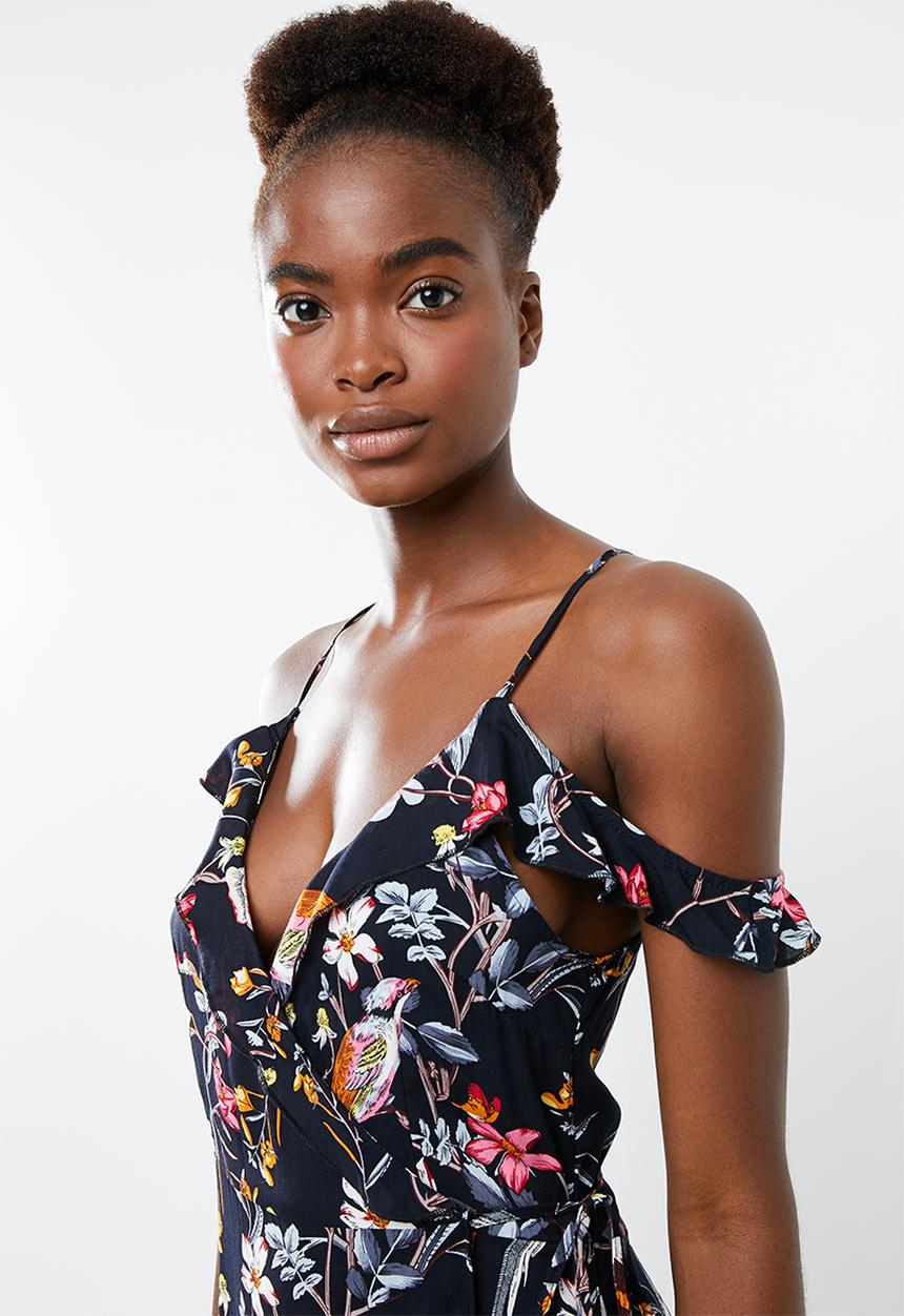 Revenge - Floral maxi with spaghetti strap dress - navy