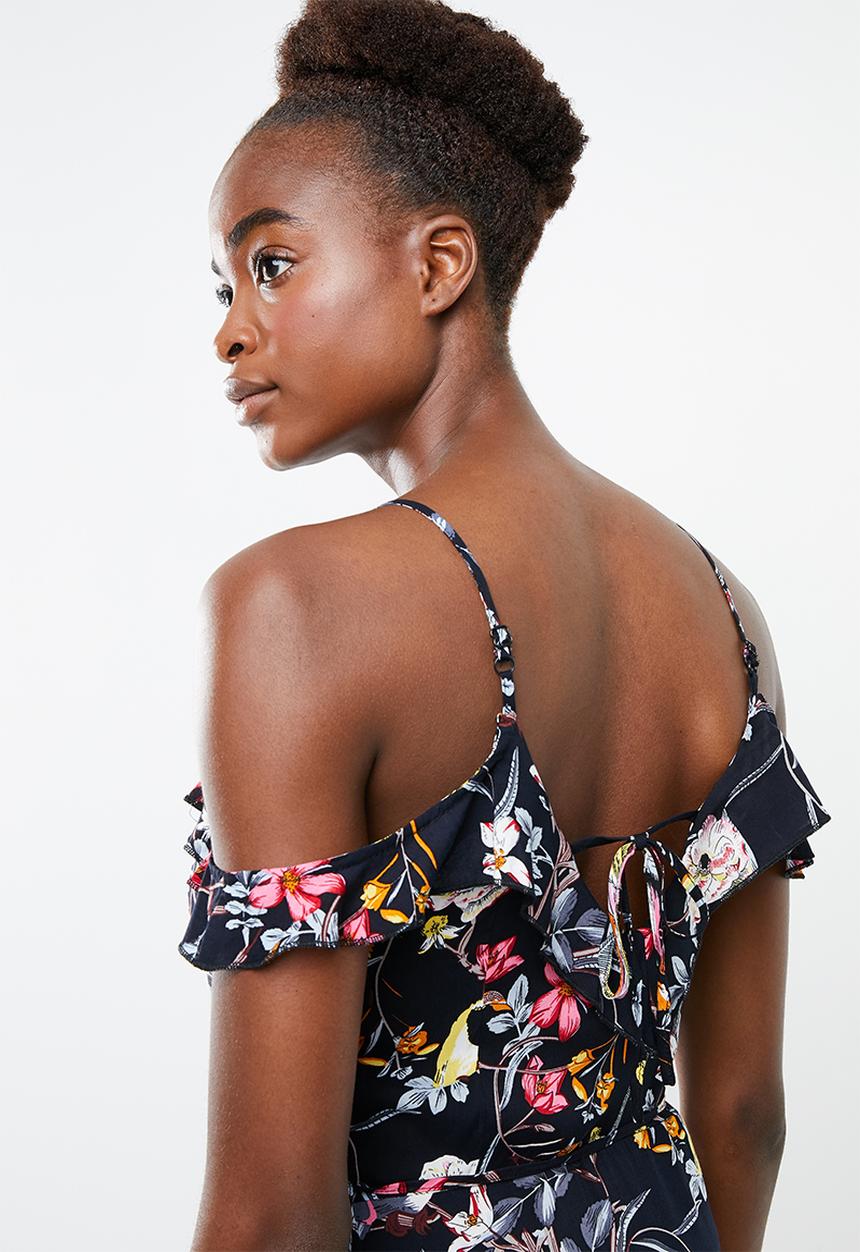 Revenge - Floral maxi with spaghetti strap dress - navy