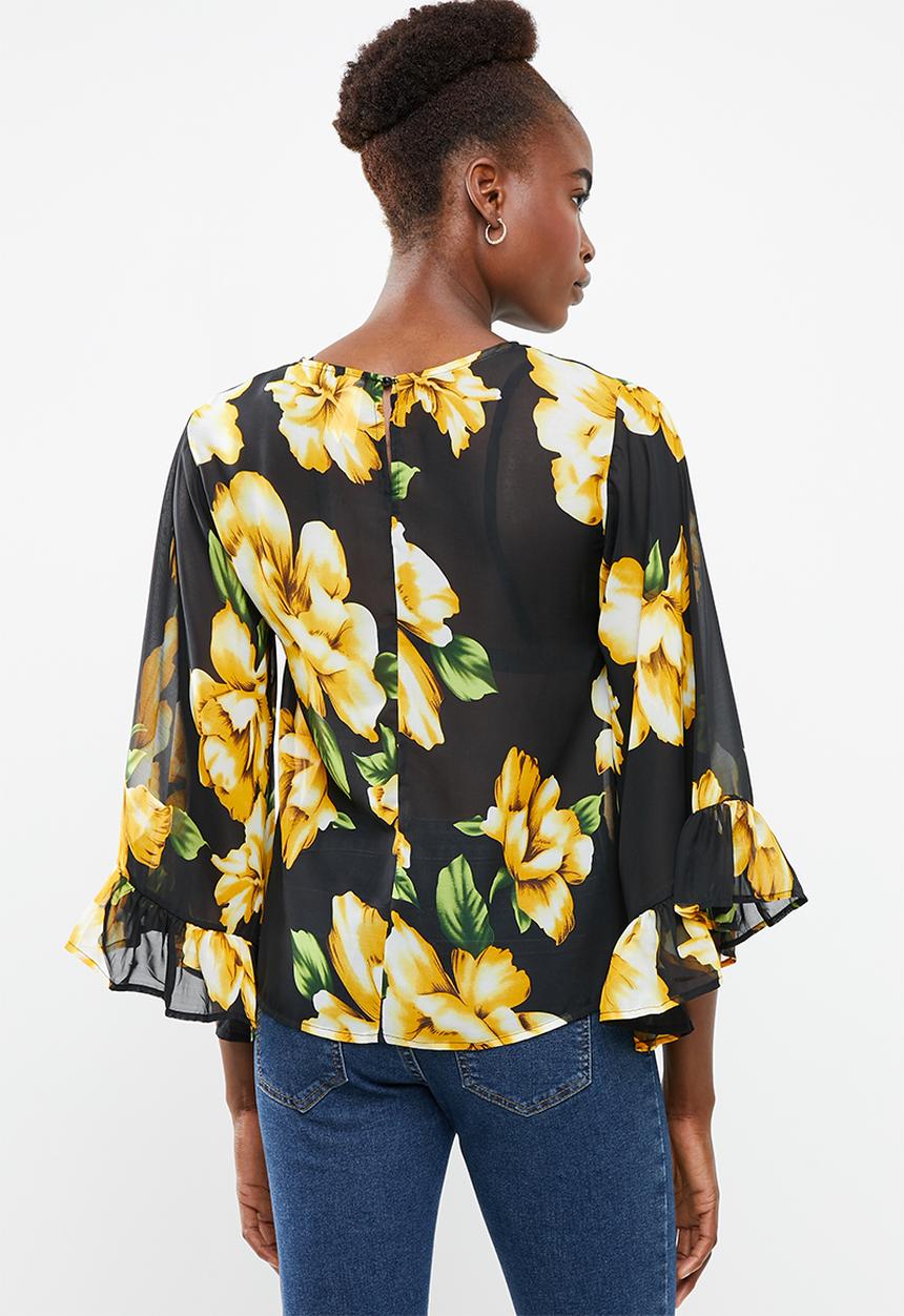 Revenge - Floral sheer top with volume sleeve - multi