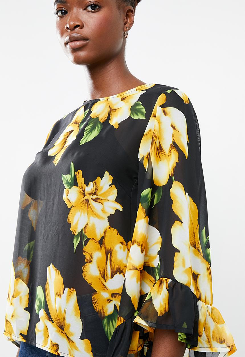 Revenge - Floral sheer top with volume sleeve - multi