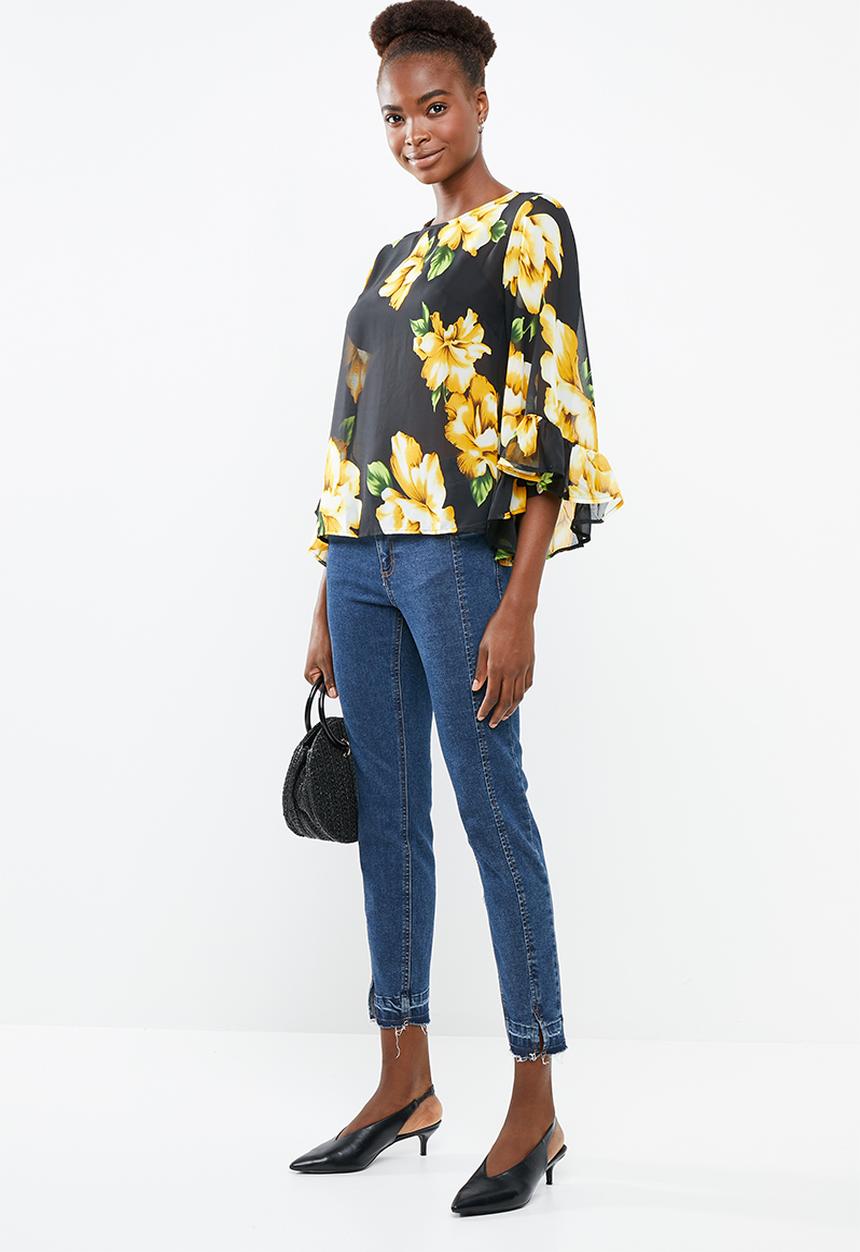 Revenge - Floral sheer top with volume sleeve - multi
