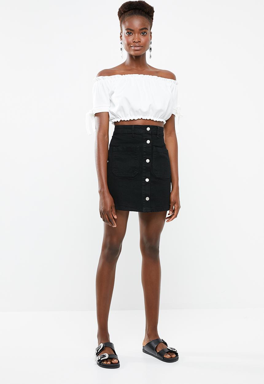 New Look - Go short sleeve frill bardot crop - white