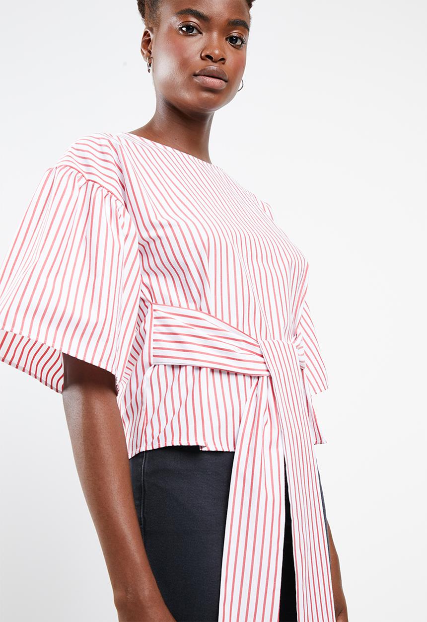 Superbalist - Poplin blouse with bow tie - red & white