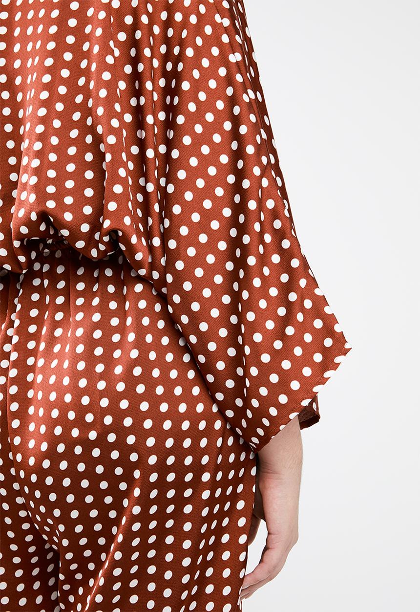 Missguided - Curved kimono sleeve polka dot jumpsuit - brown & white 