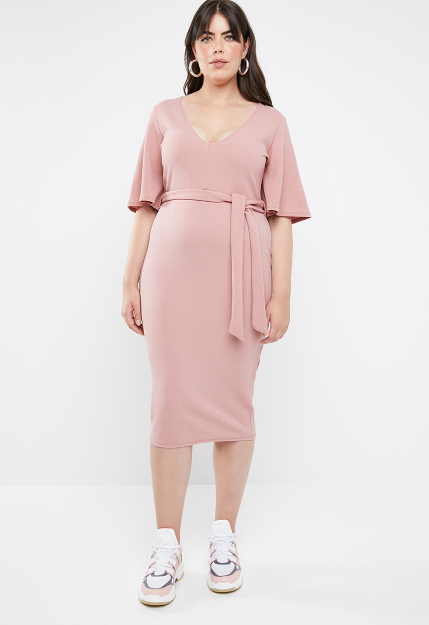 Missguided - Curved plunge kimono sleeve midi dress - pink 