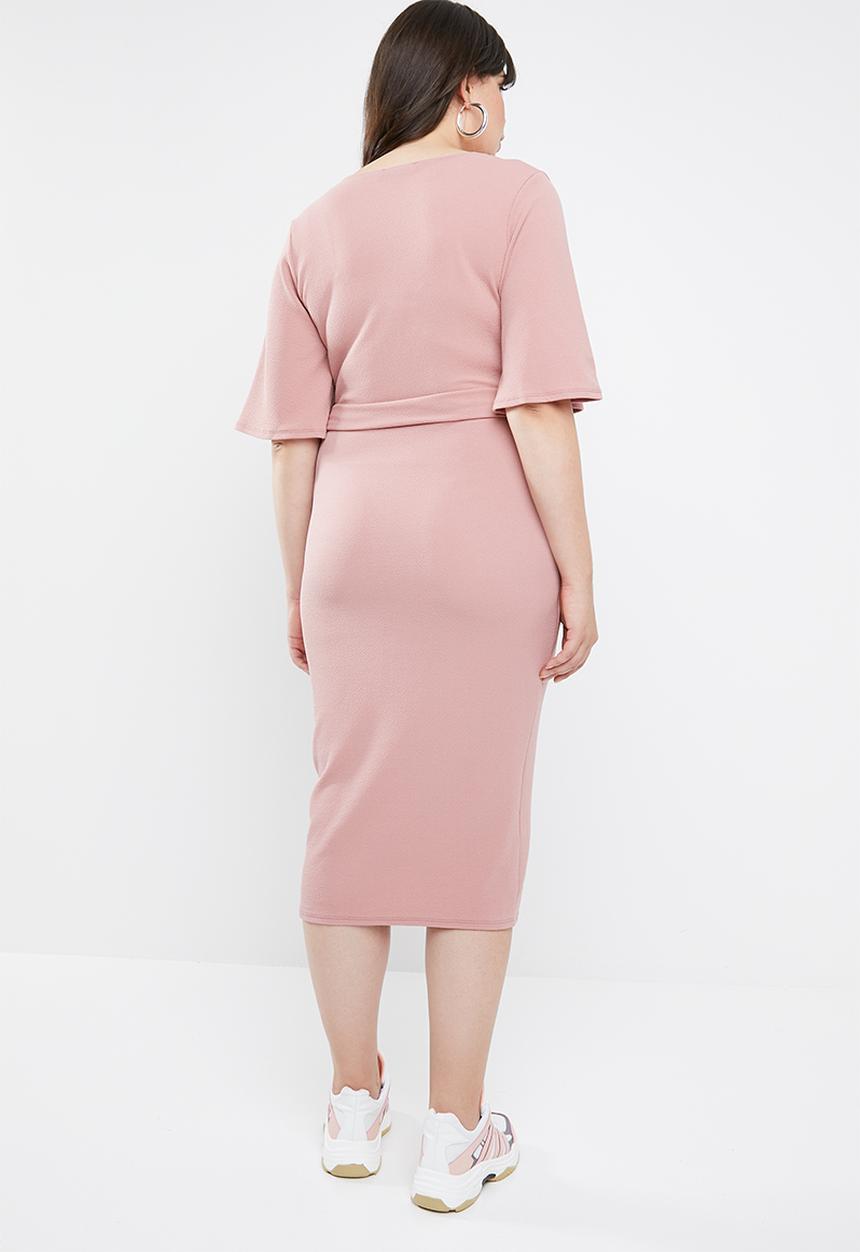 Missguided - Curved plunge kimono sleeve midi dress - pink 