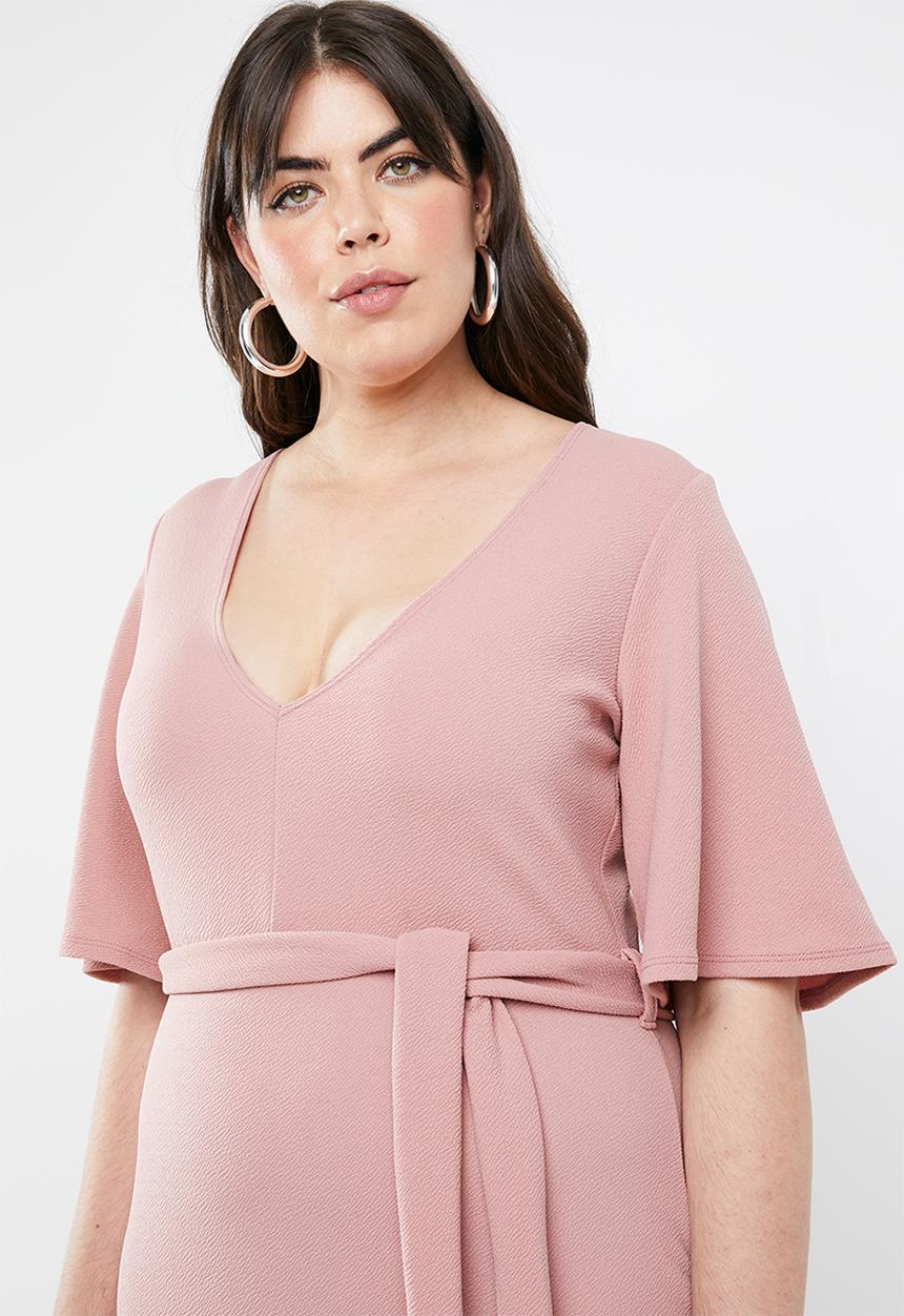 Missguided - Curved plunge kimono sleeve midi dress - pink 