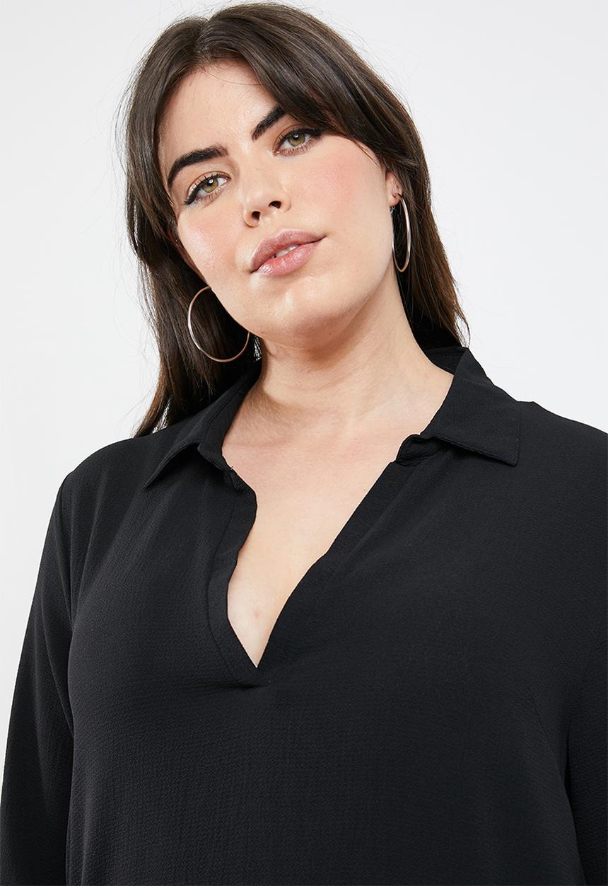 Missguided - Curve pocket smock shirt dress - black