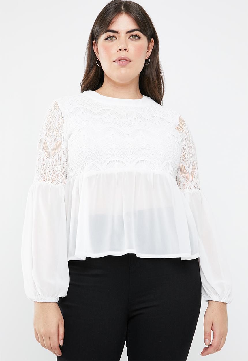Missguided - Curve lace detail peasant top - white