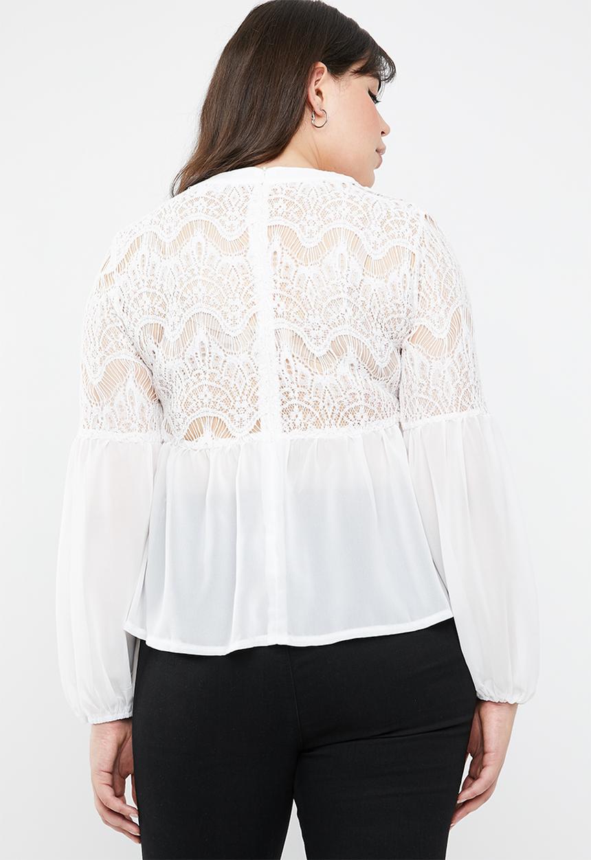 Missguided - Curve lace detail peasant top - white