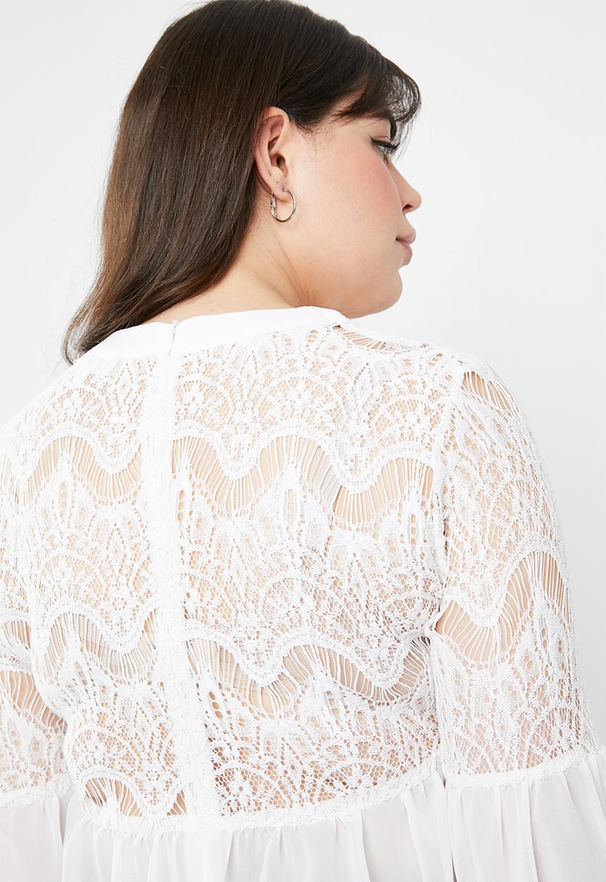 Missguided - Curve lace detail peasant top - white