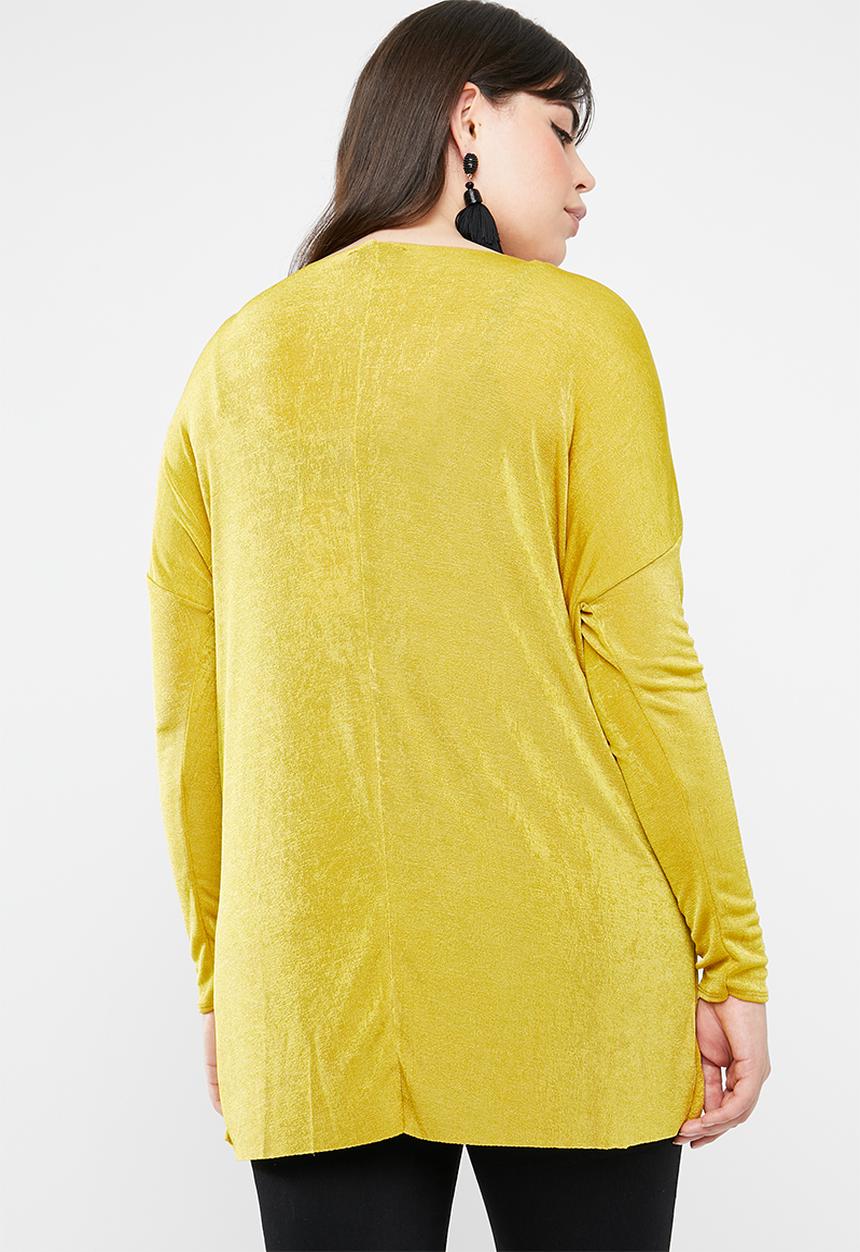 Missguided - Curve drape front long sleeve slinky top - yellow