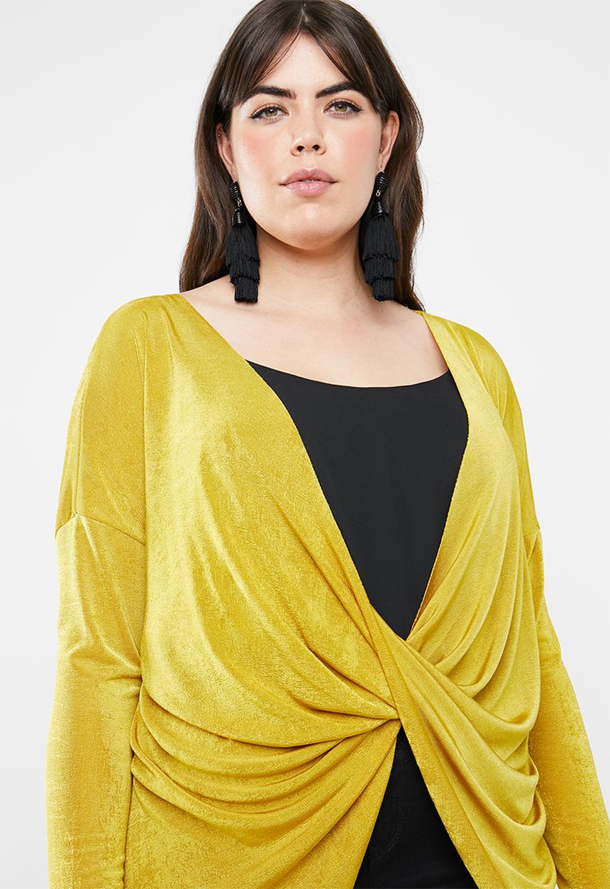Missguided - Curve drape front long sleeve slinky top - yellow