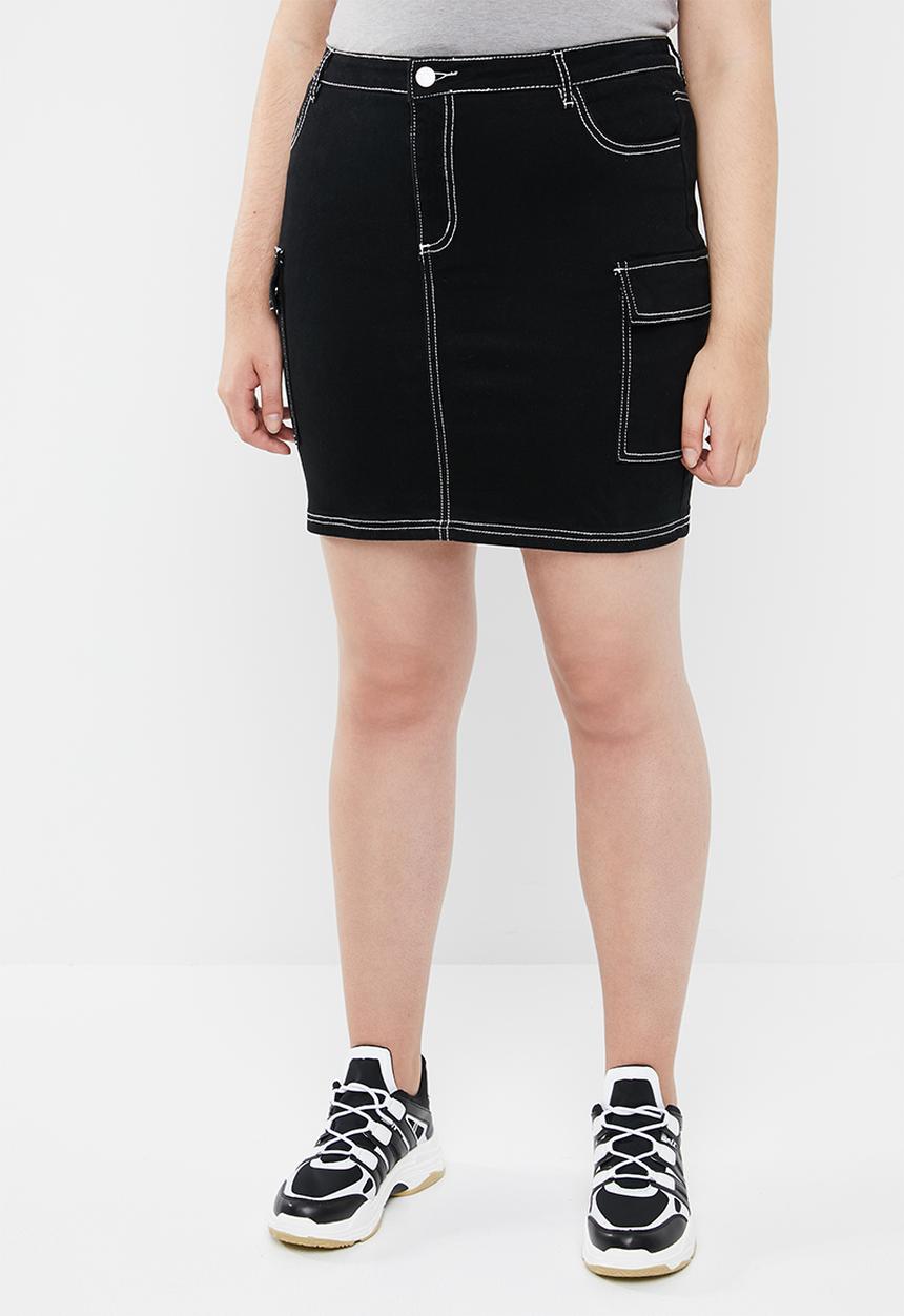 Missguided - Curve contrast stitch denim skirt - black