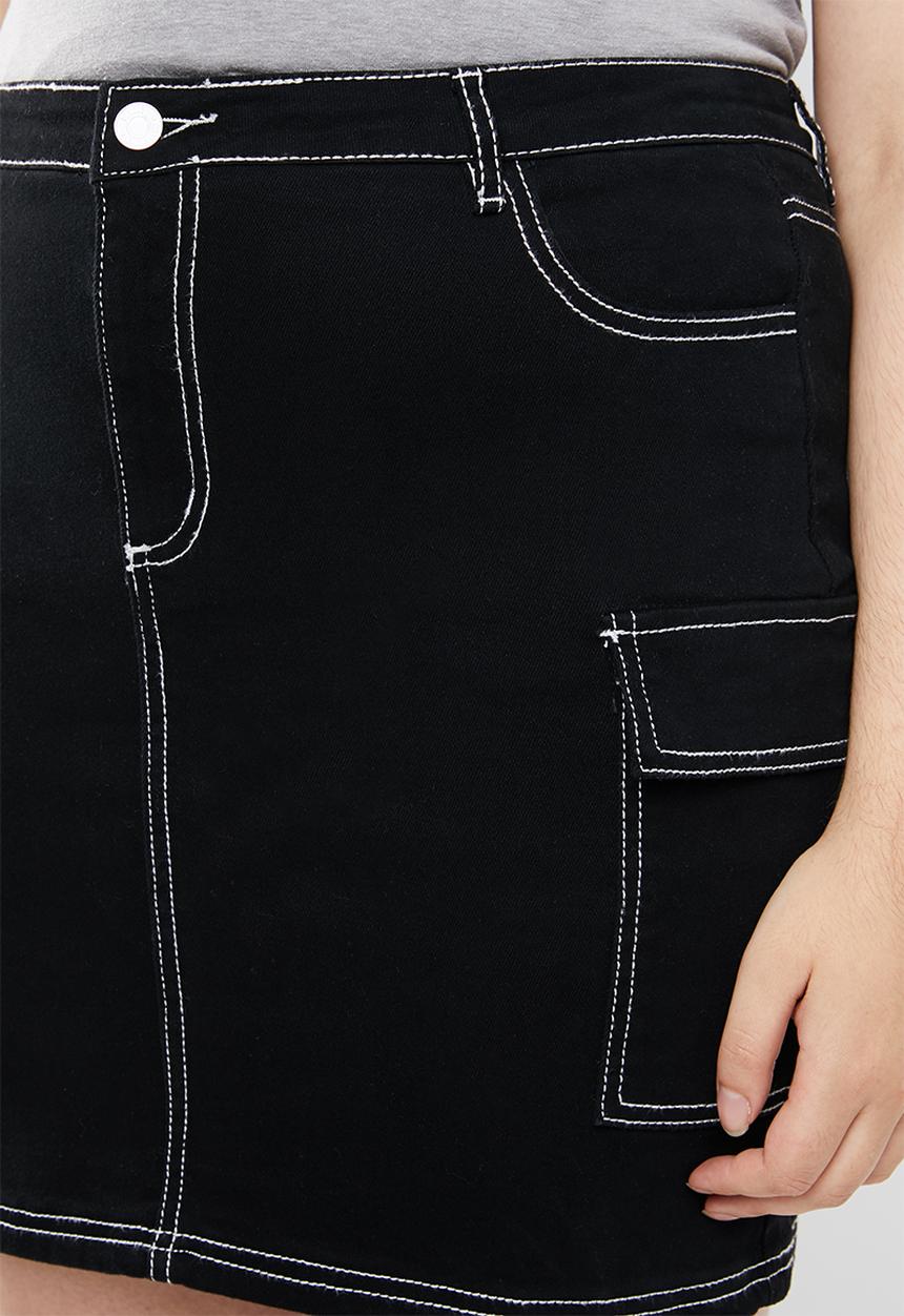 Missguided - Curve contrast stitch denim skirt - black