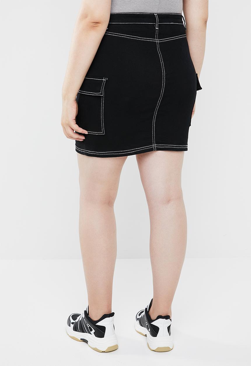 Missguided - Curve contrast stitch denim skirt - black
